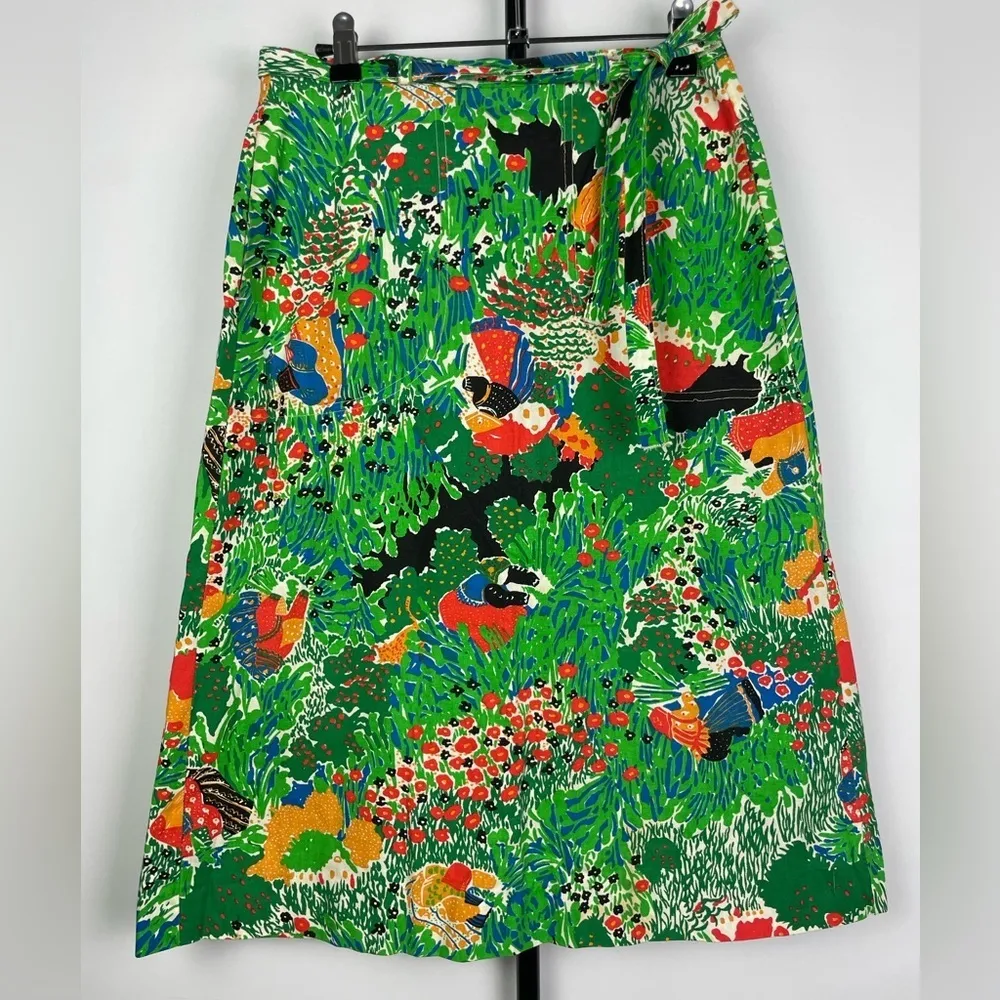Vintage David Smith Farming Harvesting‎ All Over Print Art to Wear Wrap Skirt Green Size 8 - Image 4