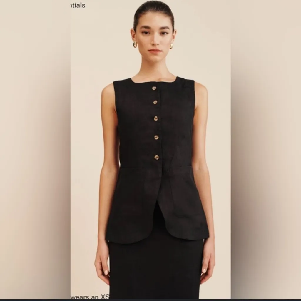 Tuckernuck Posse the Label Emma Vest Black Sleeveless 100% linen large - Image 2