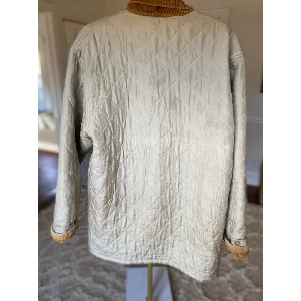 Bogari Silk Camel Quilted Jacket L Corduroy Collar Quiet Luxury Equestrian VTG Tan Size M - Image 3