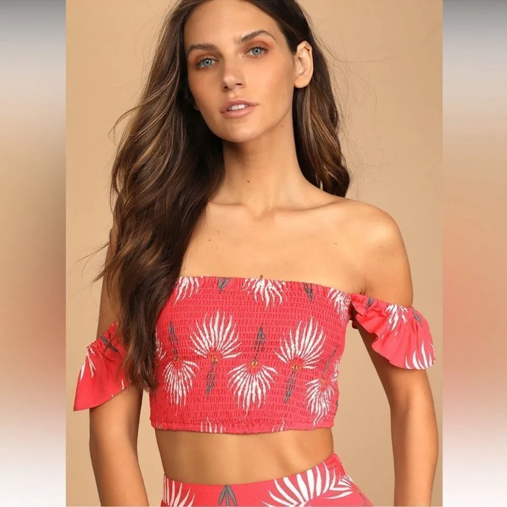 Lulus Trancoso Coral Floral Print Two-Piece Maxi Dress Size Large Tropical Pink - Image 3