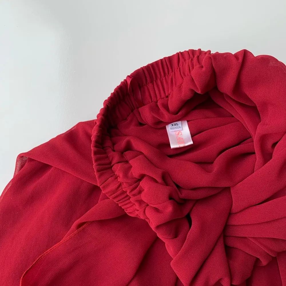 Deep red flowy chiffon maxi skirt. - Image 5