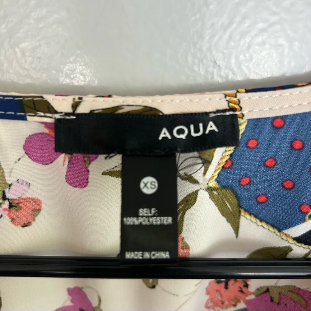 Aqua Chain Print Multi Color Floral Mixed Print Smocked Peplum Top Size XS - Image 11