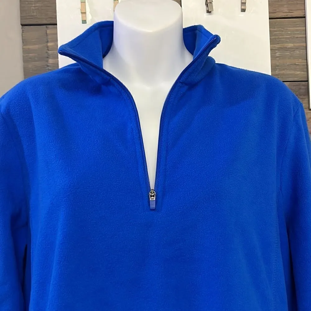 Land’s End Royal Blue 1/4 Zip Long Sleeve Mock Neck Fleece Pullover-Lrg/P 14-16 - Image 6