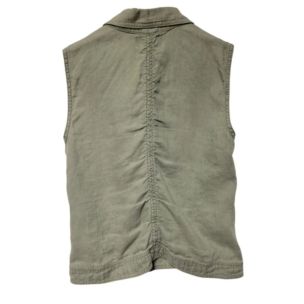 Michael Stars Olive Army Green Moto Vest 100% Linen Military Y2K Grunge Womens S - Image 2