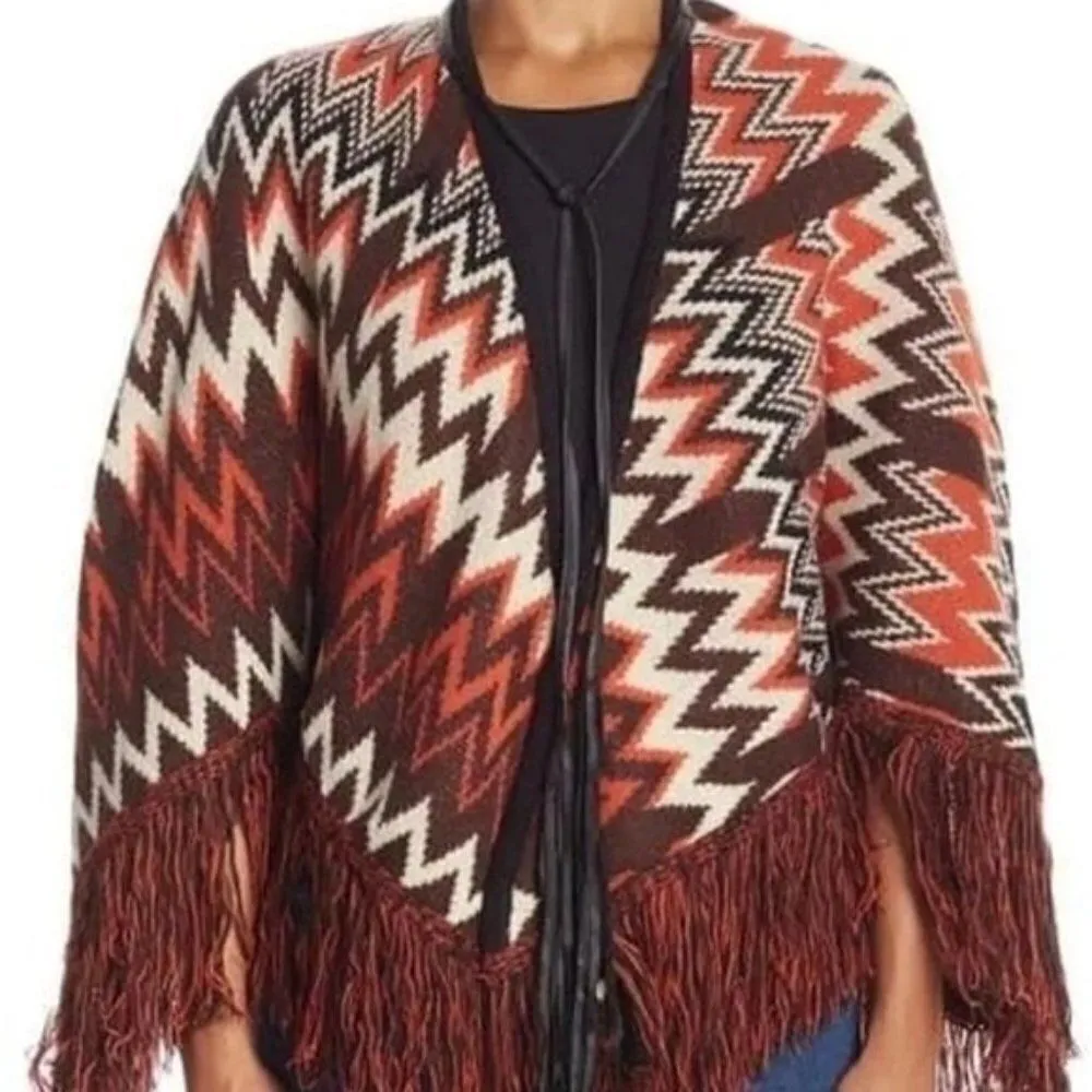 Vertigo Paris Knit Fringe Poncho Cape - Image 1