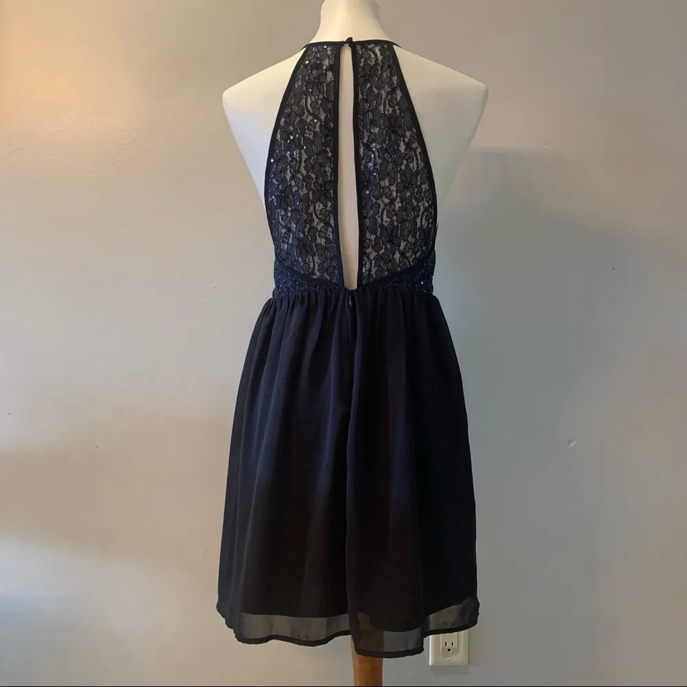 Lulu’s | Lace & Sequin Navy Skater Dress Blue - Image 4