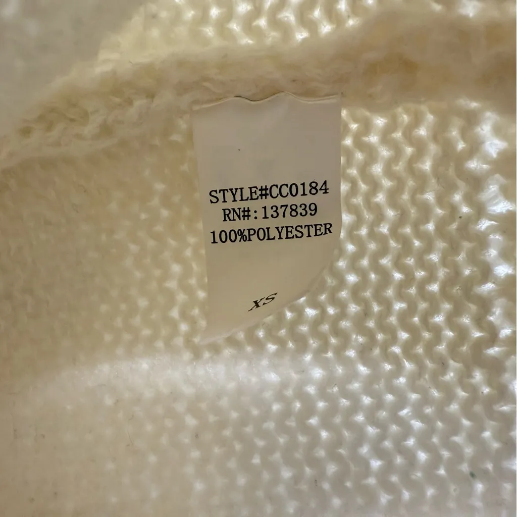 Luna Ivy Cream Knit Cardigan XS – 3D Pink Floral Appliqué Sweater - Image 4