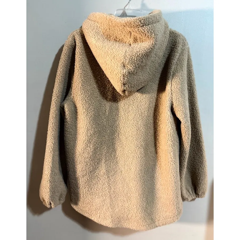 Loft Women's Tan Sherpa Teddy Hoodie Sweater Size Large NWT - Image 5