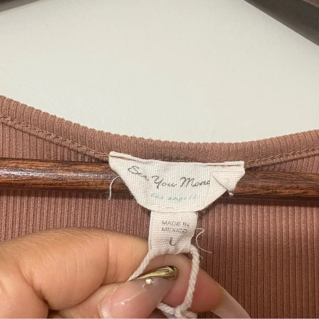 See You Monday Brown Ribbed Bodycon Dress Ruched Cutout Size L - Image 3