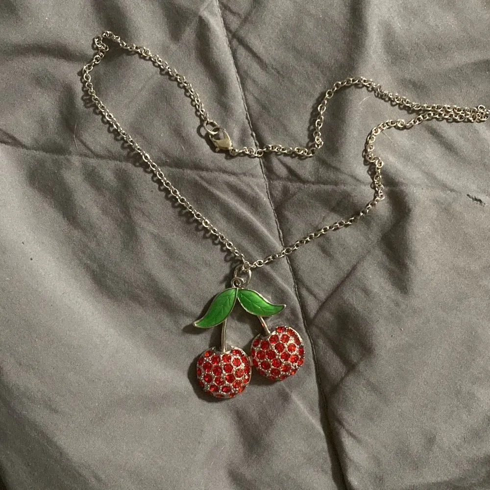 Cherry necklace in heart case , pair your items up with jeans , dresses, skirts Red - Image 3