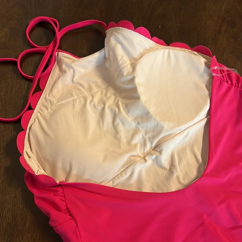 Chelsea28 Pink Scalloped One Piece Swimsuit Swim Halter XL - Image 7