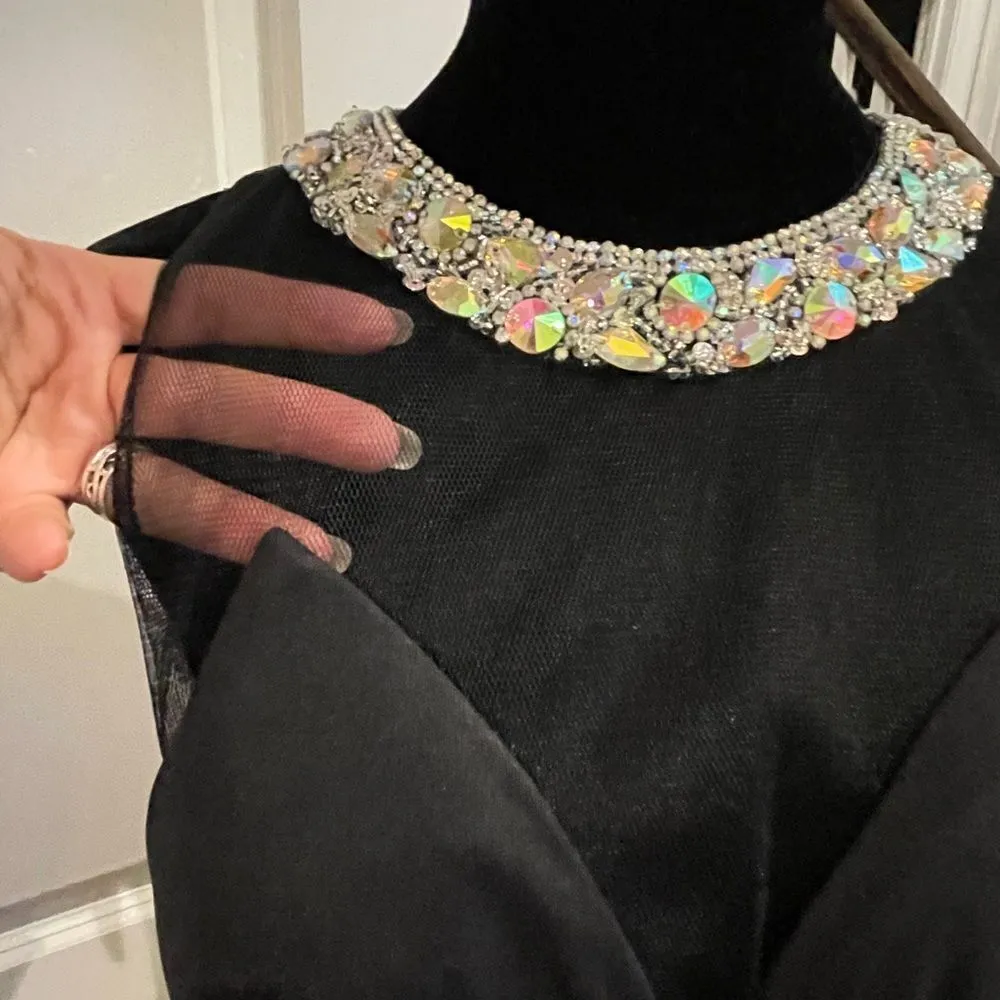 Faviana Black Formal/Prom Dress. Beaded Neck.‎ Mesh Cutouts. Fitted size 2 - Image 6