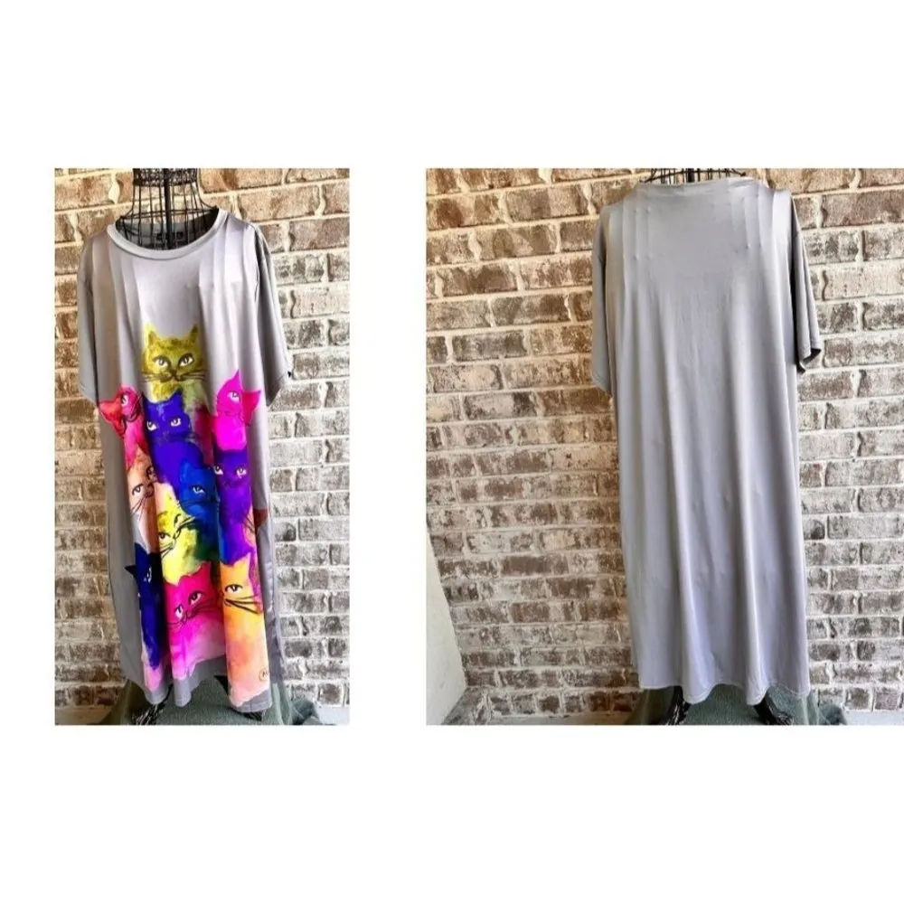 Emery Rose Dress 3XL Gray Colorful Cats Art to Wear Kitty Lover Festive … Size undefined - Image 4