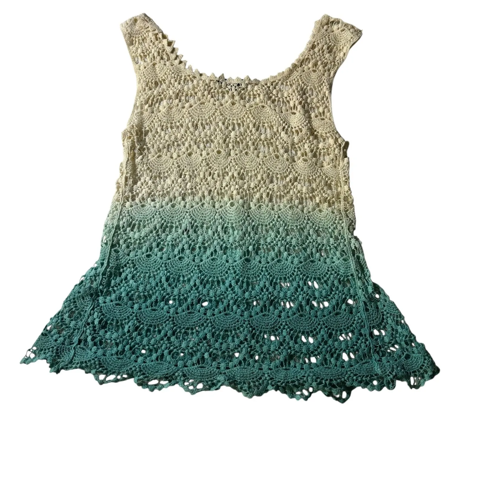 ALT. B Crochet Tank Top Sleeveless Ombre‎ Beige Green Festival Beach Coverup Y2K Tan - Image 4
