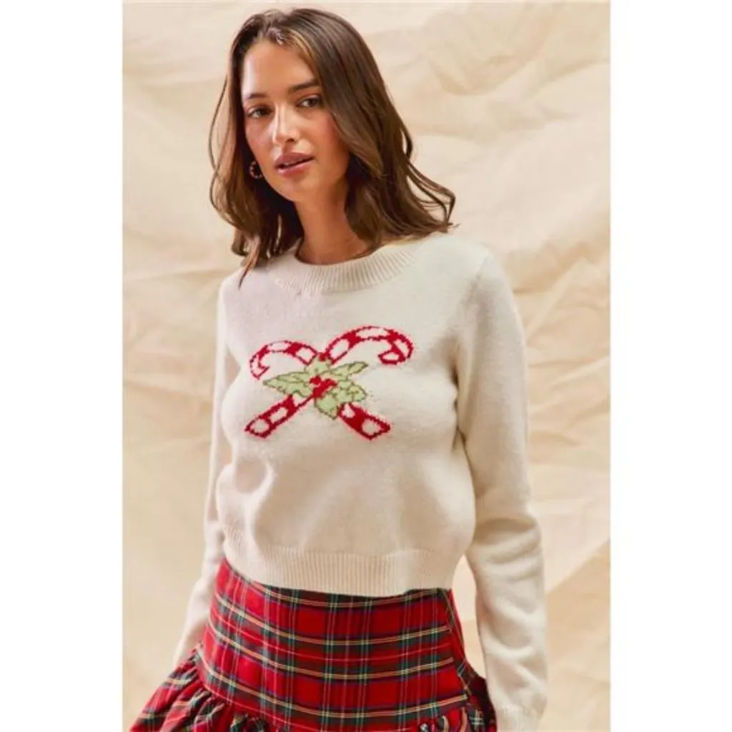 SO ME Christmas Candy Cone‎ Cropped Sweater Size L - Image 6
