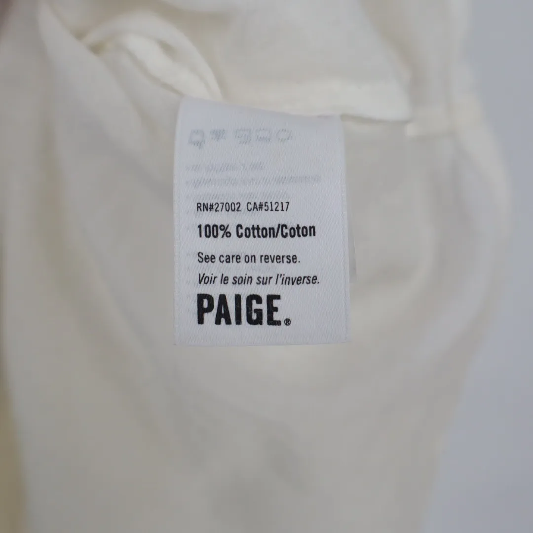 PAIGE Cream Lace Trimmed V Neck Dress Size L Lightweight Cotton Drawstring Waist - Image 4