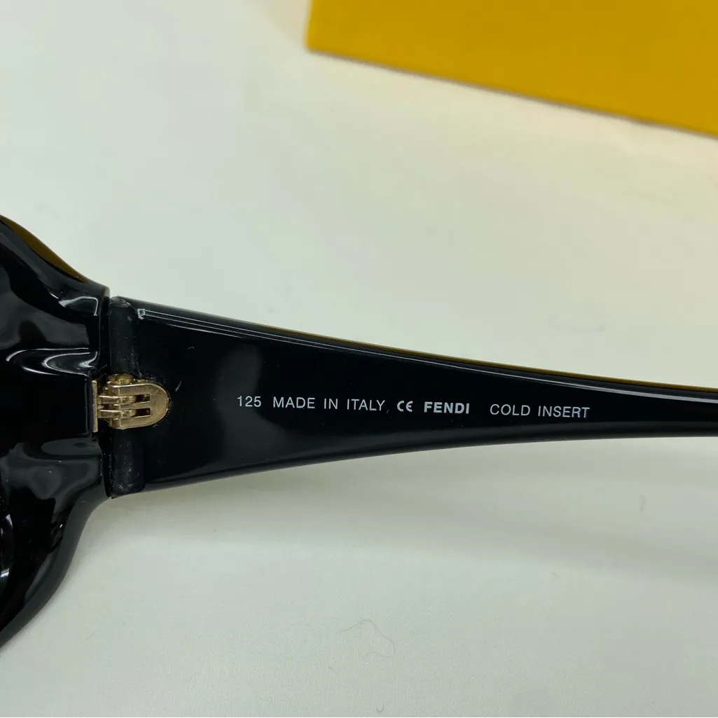 Vintage Fendi Oversized Black Sunglasses with Fendi Case and Fendi Yellow Box - Image 3