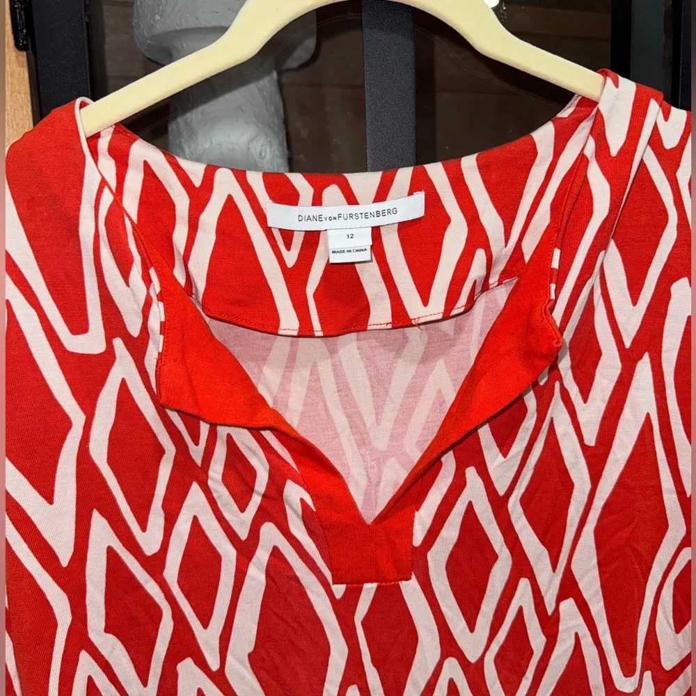 Diane Von Furstenberg silk dress mini long sleeve geometric reina splice vneck - Image 3