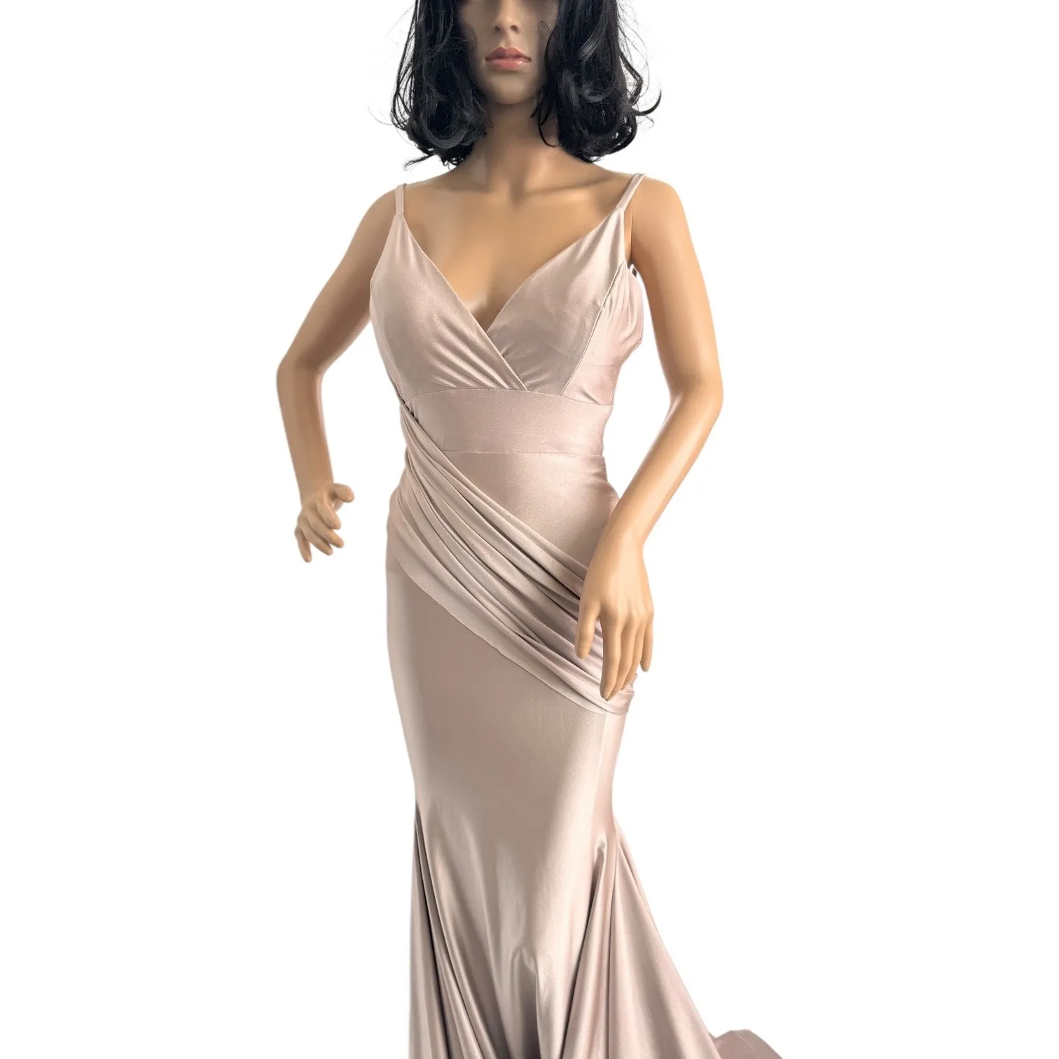 2010s Jessica Angel Champagne Satin Mermaid Gown with pooled train Size XS - Image 5