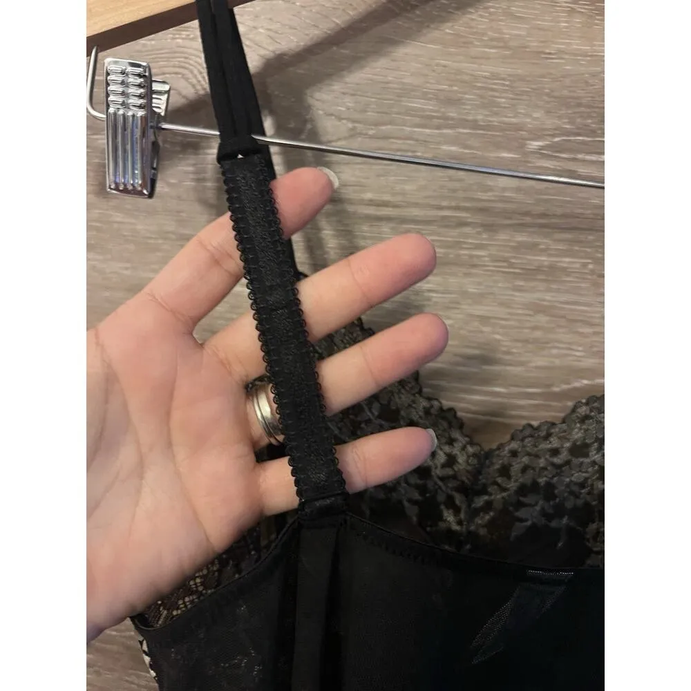 Wacoal Embrace Lace Slip Dress Black Ivory New Sz M Sexy Sheer Embroidered - Image 8