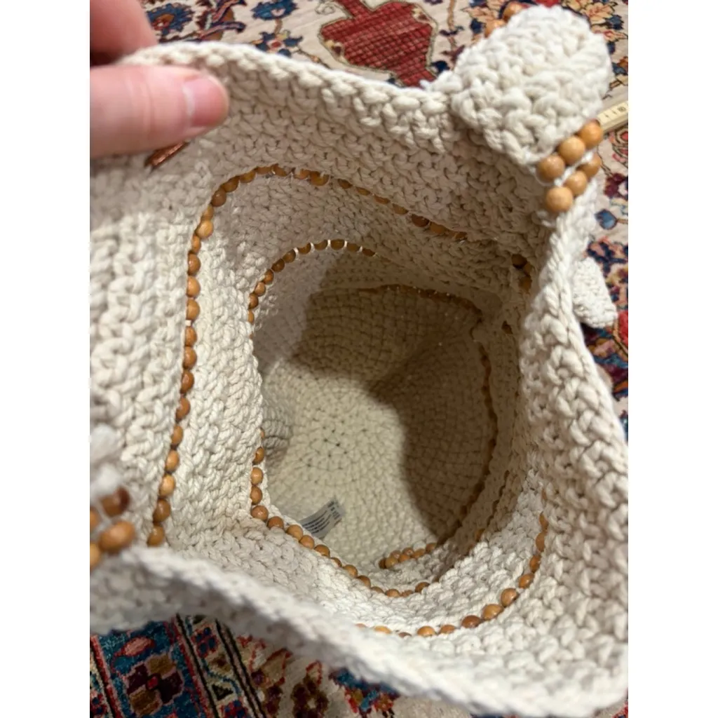 Free People Meet Me in Mallorca Crochet Crossbody Bag Wood Beads Boho - Image 5