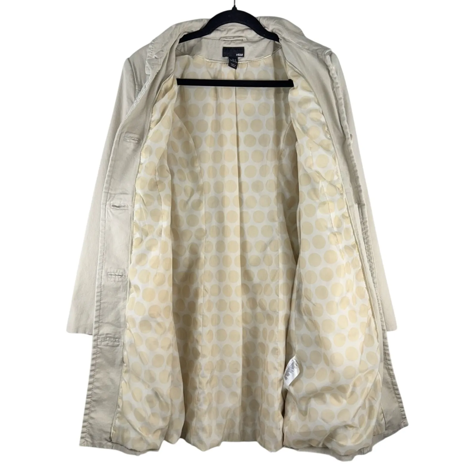 H&M Light Beige Button-Up Long Trench Coat Cotton Women Size 8 Feminine Neutral - Image 5