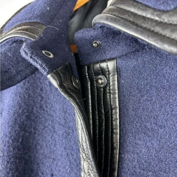 Sandro Navy Blue 100% Wool Black Leather Trim Detail Women's 36 Small M8318H - Image 6