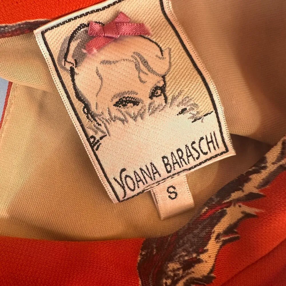 Yoana Baraschi Anthropologie Redish Orange Long Sleeve Feather Dress Size Small - Image 3