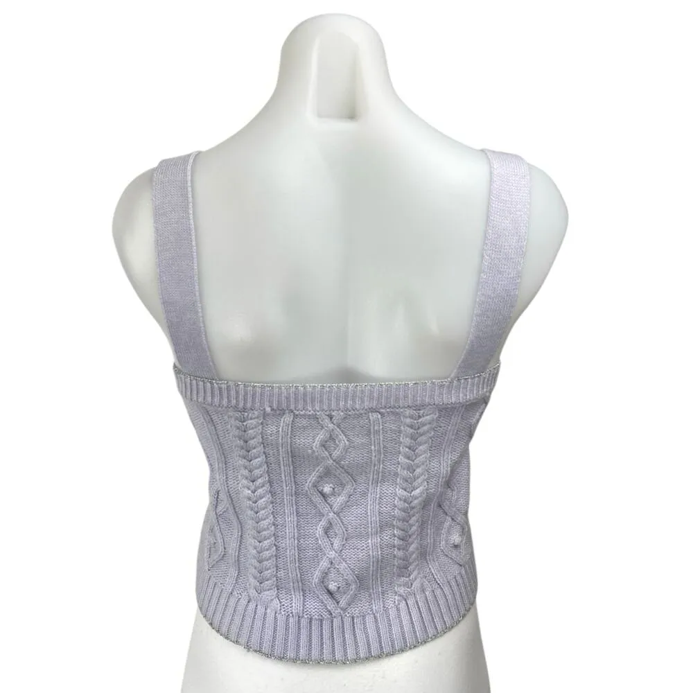 Zara Purple Cable Knit Sleeveless Square Neck Cami Sweater Crop Tank Top Size M - Image 2