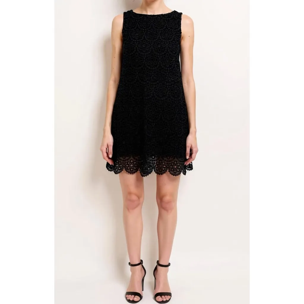 HILL HOUSE Charlie Shift Mini Dress, Black Scallop Lace, XS - Image 6
