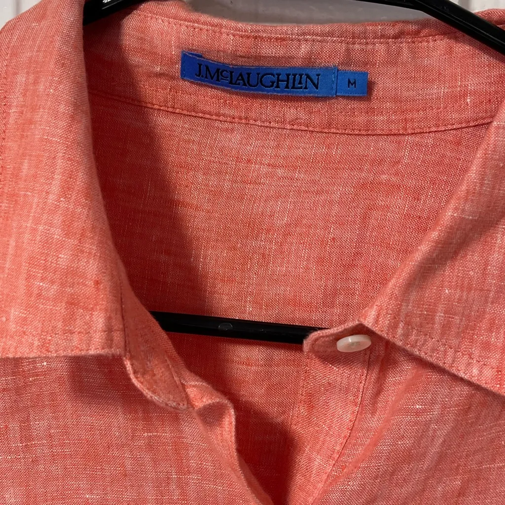 J McLaughlin Britt Linen Point Collar Long Sleeve Button Front Blouse Medium Orange - Image 5