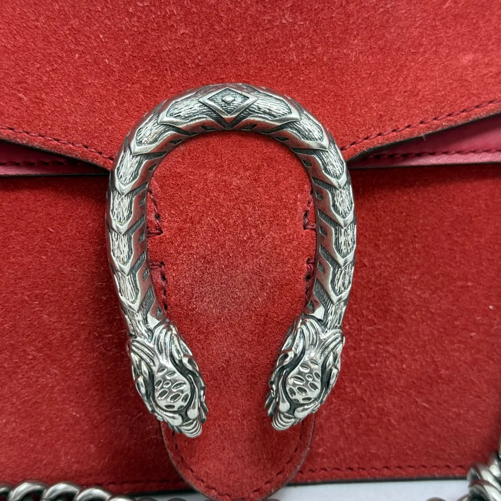Gucci Suede Vitello Velvet Small Dionysus‎ Shoulder Bag Vulcanic Red - Image 6