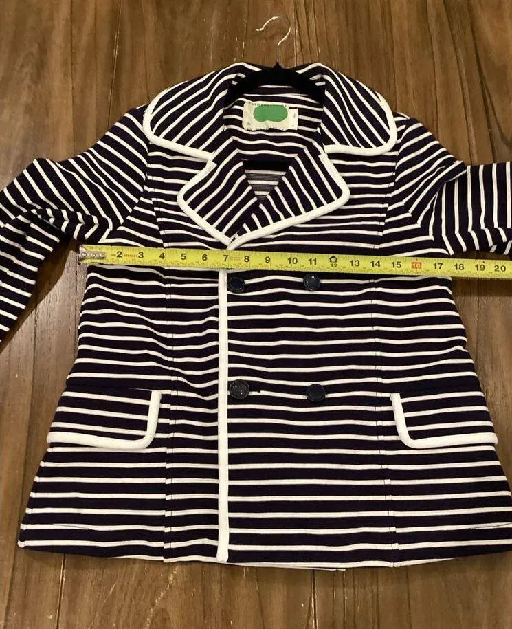 Anthropologie Striped Blazer Nautical Blue and White Double Breasted Jacket S - Image 4