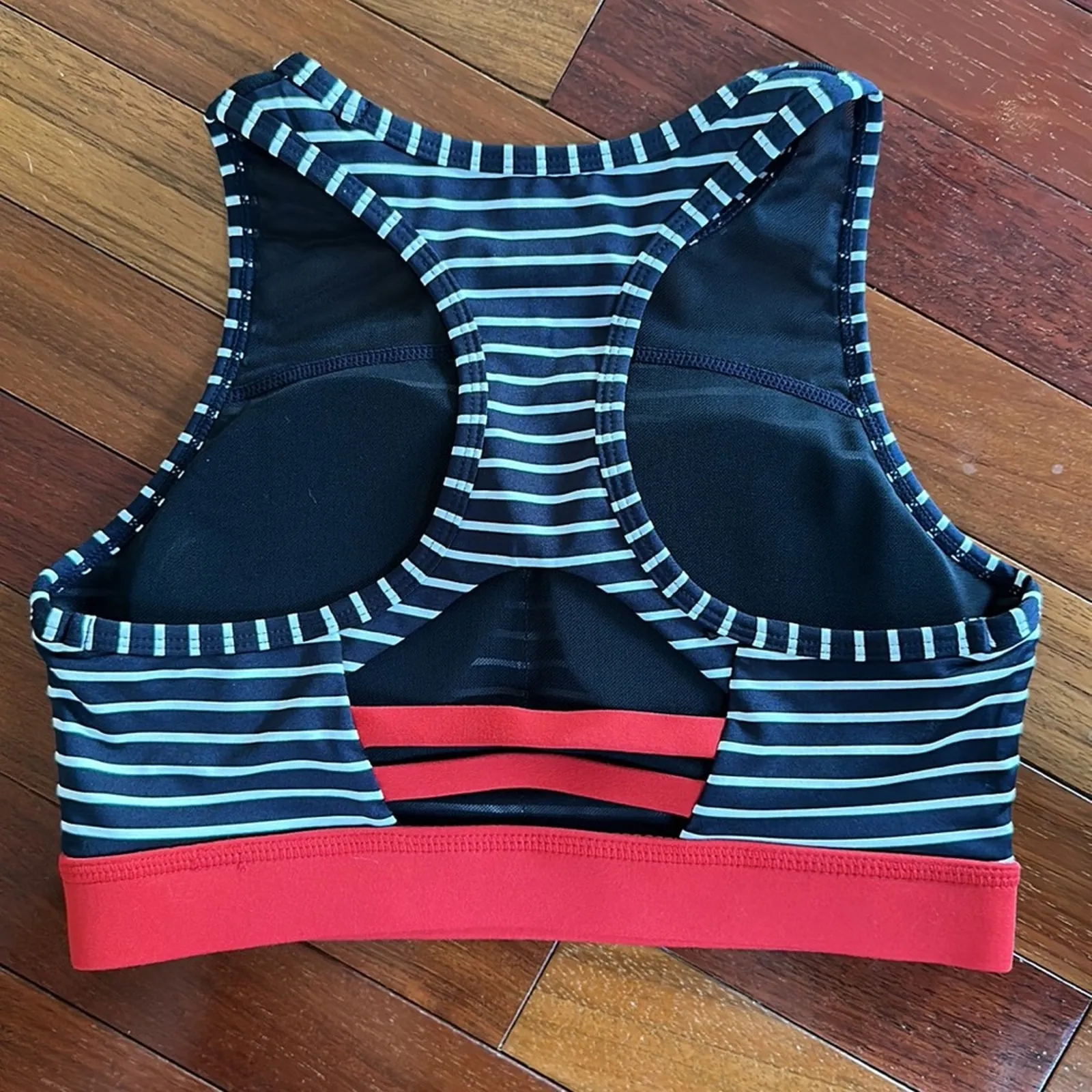 NEW Mono B Blue Stripe Sports Bra Top Mesh Patriotic Athletic Athleisure USA - Image 5