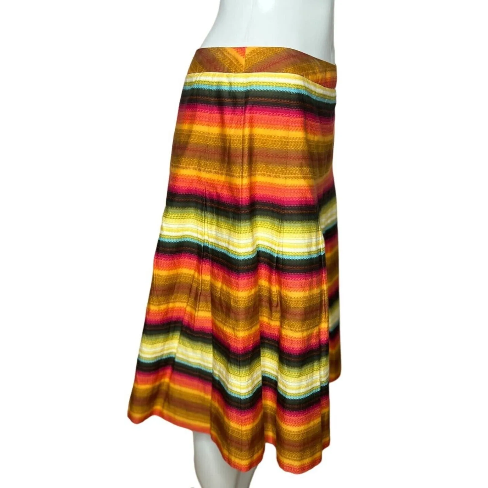 Talbots Skirt‎ Womens 8 Multicolored Stripe Petite A Line Pleated Southwestern - Image 2