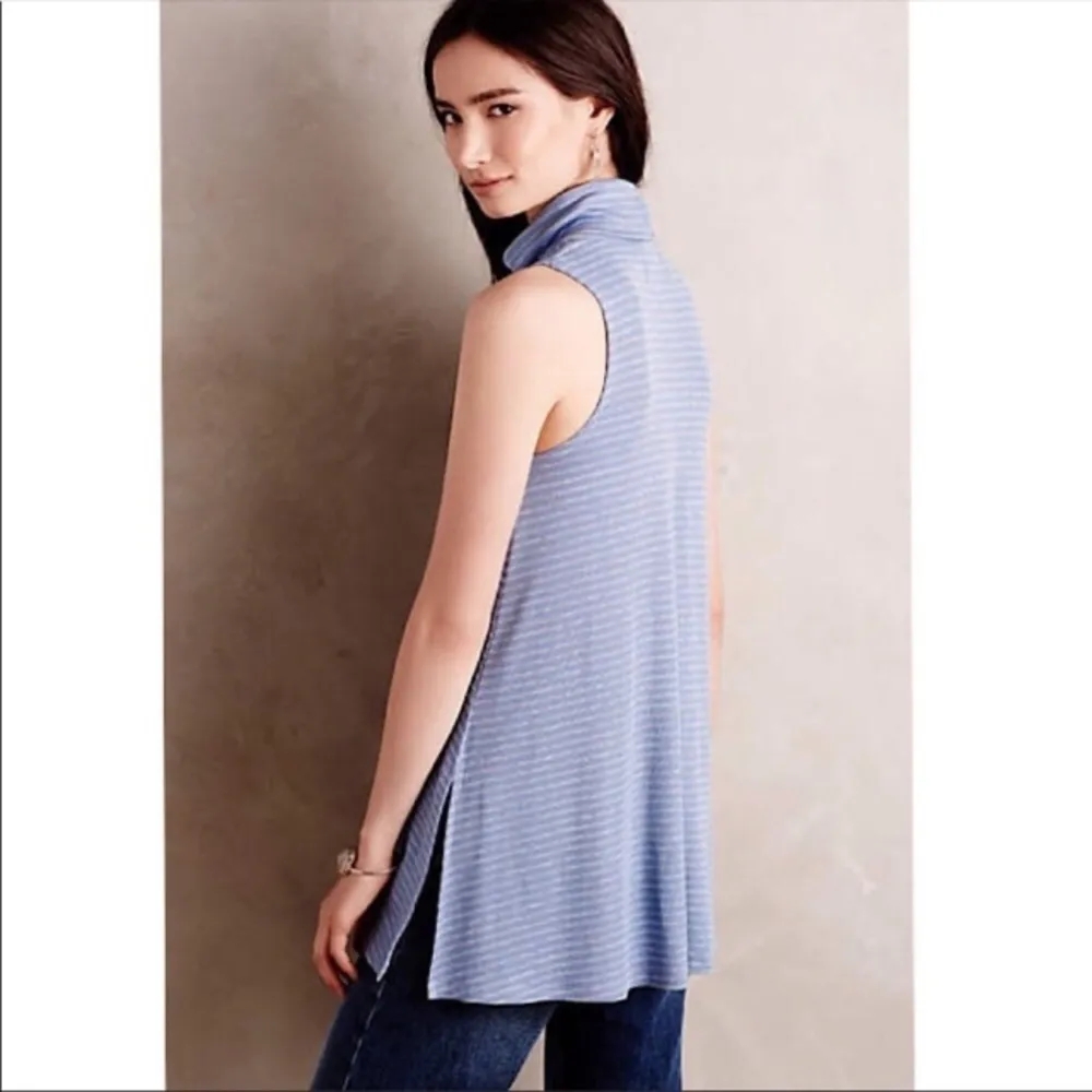 Puella ANTHRO Blue Grey Stripe Mock Neck Rib Tunic Tank $78 EUC M - Image 8