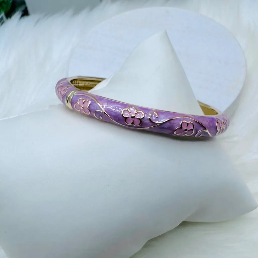 Purple Flower Enamel Cloisonne Bracelet Bangle - Image 3