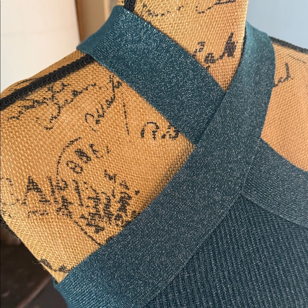 Sincerely Jules Teal Green Ribbed Metallic Knit Halter Dress NWT Blue Size M - Image 10