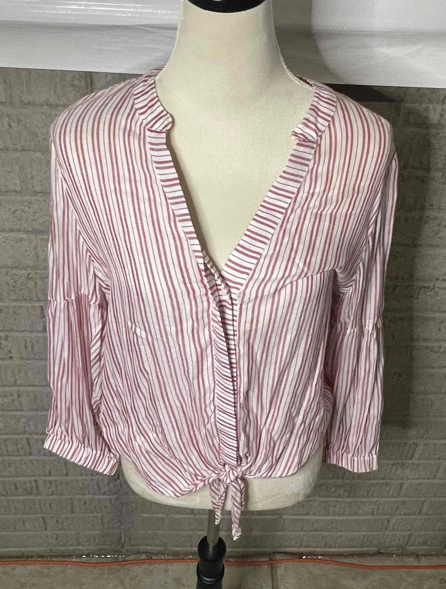 Michael Stars Red White Striped Tie Front Long Sleeve Blouse Size Small - Image 1