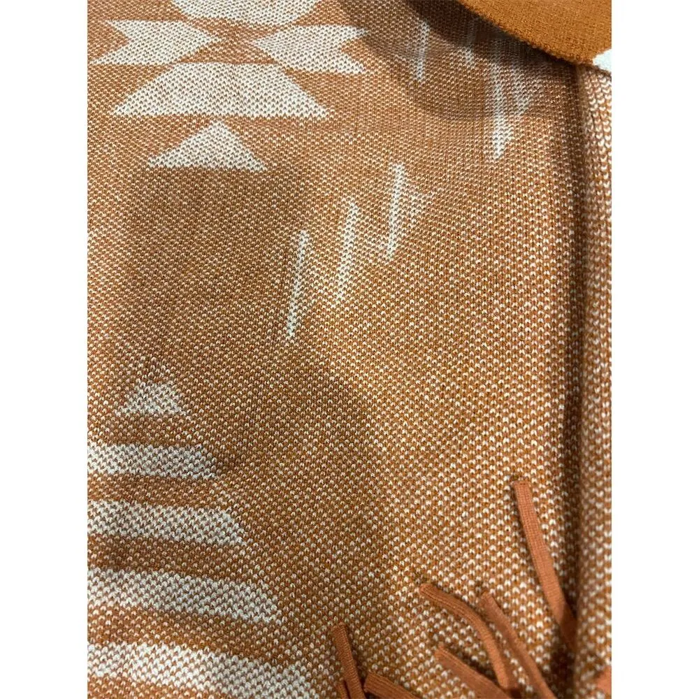 Bronze Aztec Fringed Ruana Poncho Cape Sweater OS Brown Size undefined - Image 6