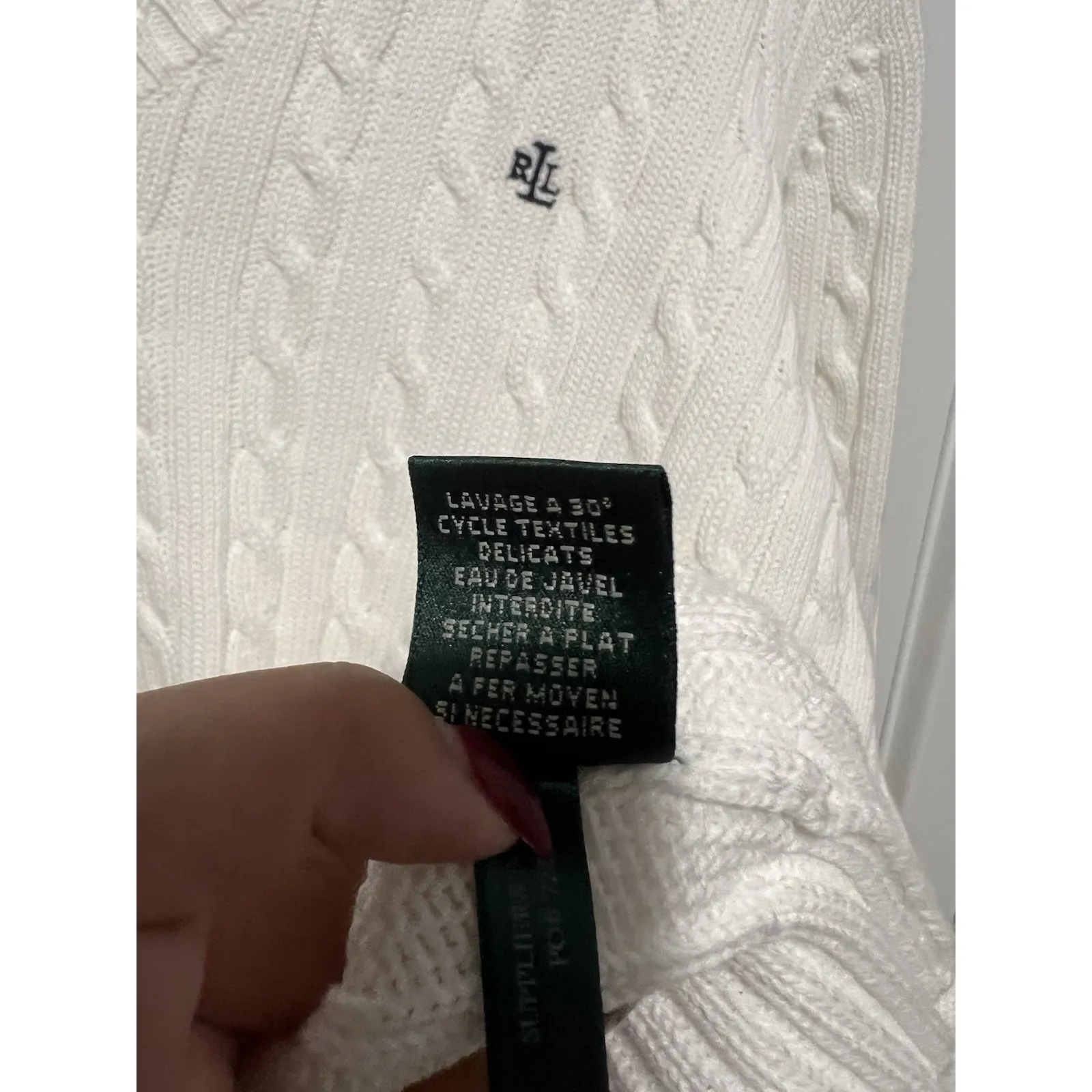 Lauren Ralph Lauren Cable-Knit Cotton V-Neck Sweater White Size 1X Preppy - Image 9