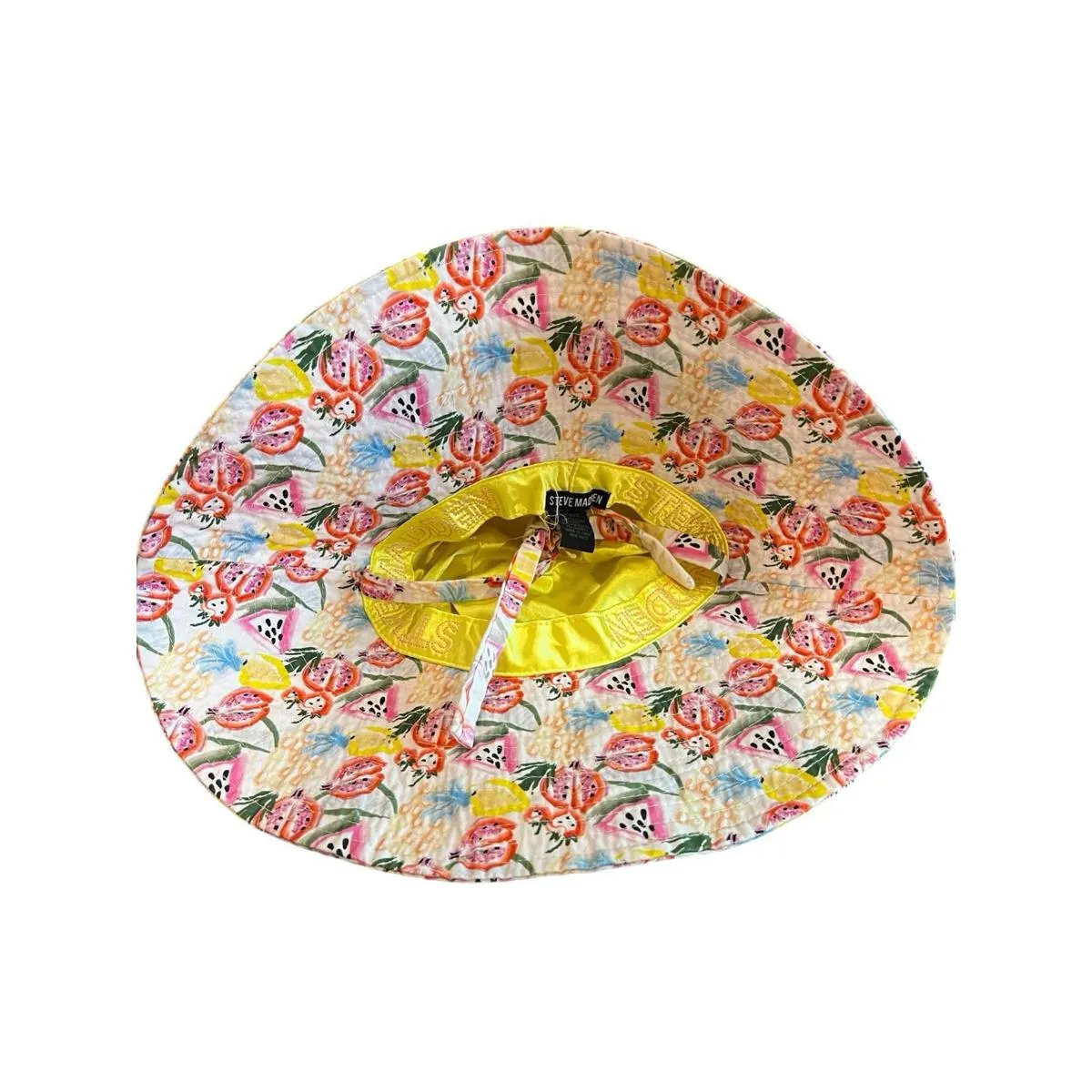 Steve Madden Floppy Sun Hat with Ties O/S Packable Lined White Fruit Cotton - Image 5