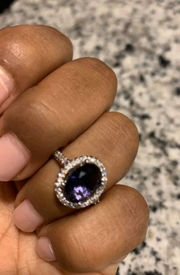 Australian Crystal Oval Stone Ring Dipped In White Gold! Pretty Beautiful And Sparkly!!! Purple - Image 2