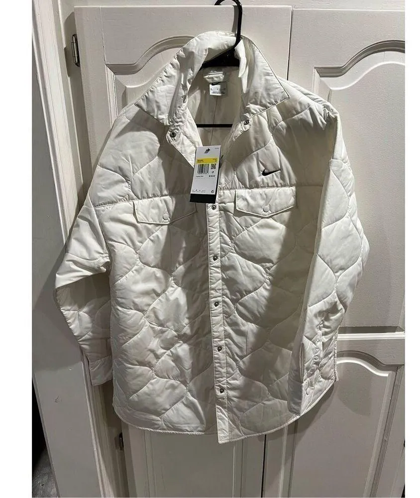 Nike Women's Sportswear  Quilted  Trench Size M Medium Coat White Black $165 - Image 3