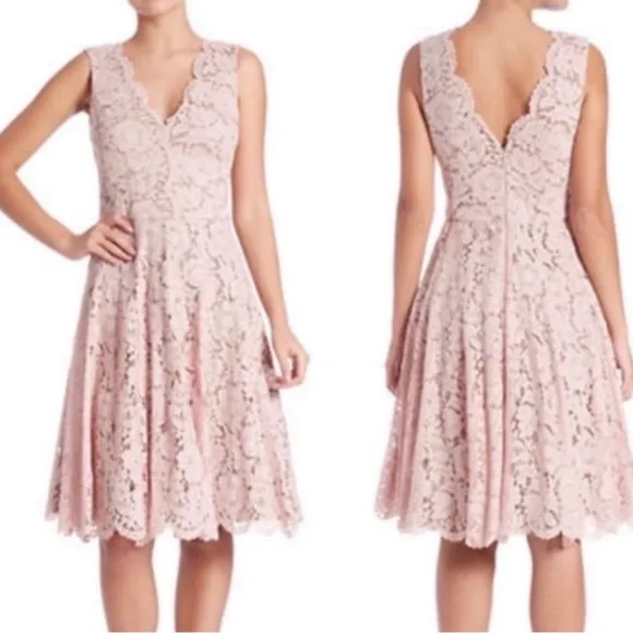 Vera Wang Dusty Pink Double V-Neckline Lace Knee Length Dress Size 6 - Image 2