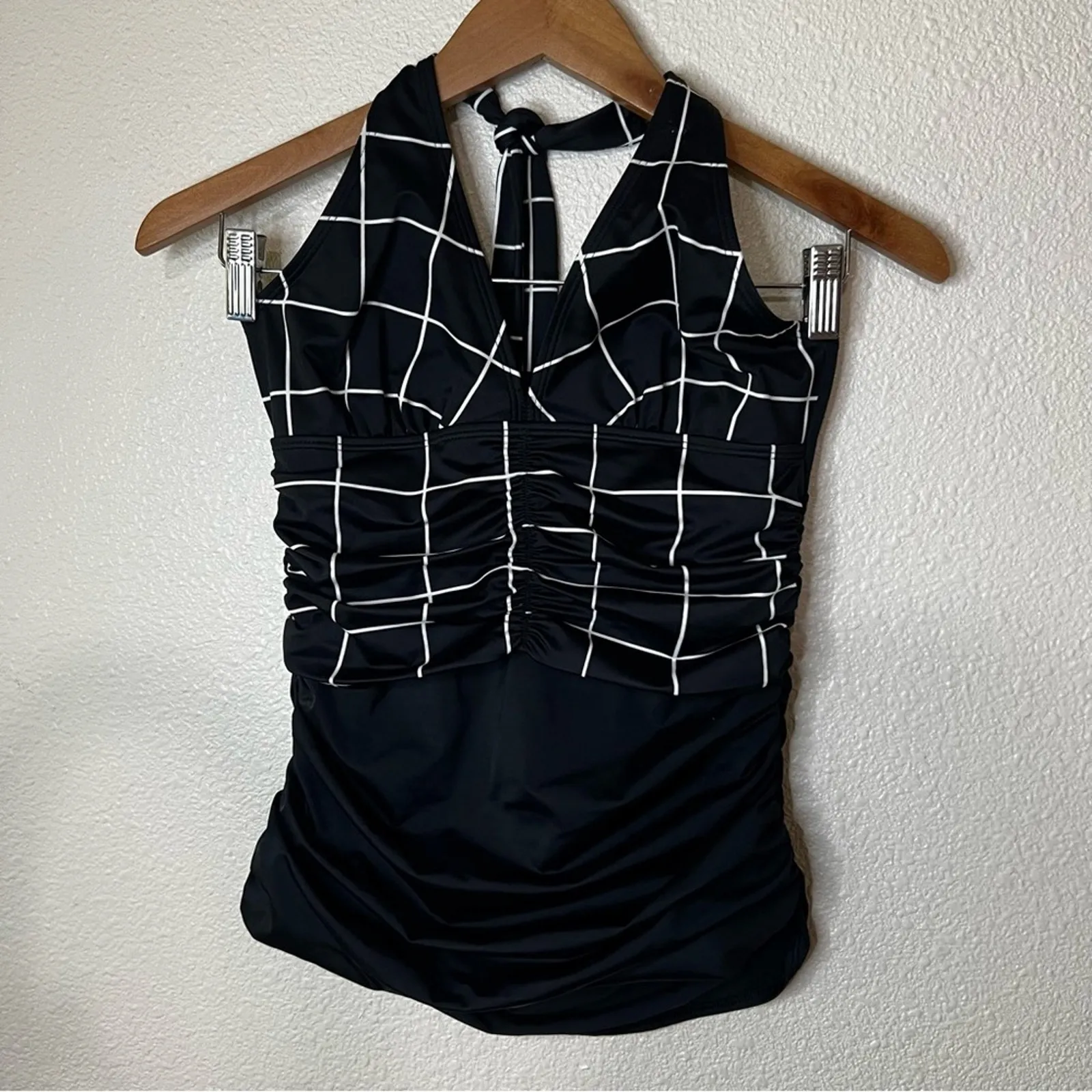 Spanx black windowpane halter tankini swimsuit tank top 6 - Image 2