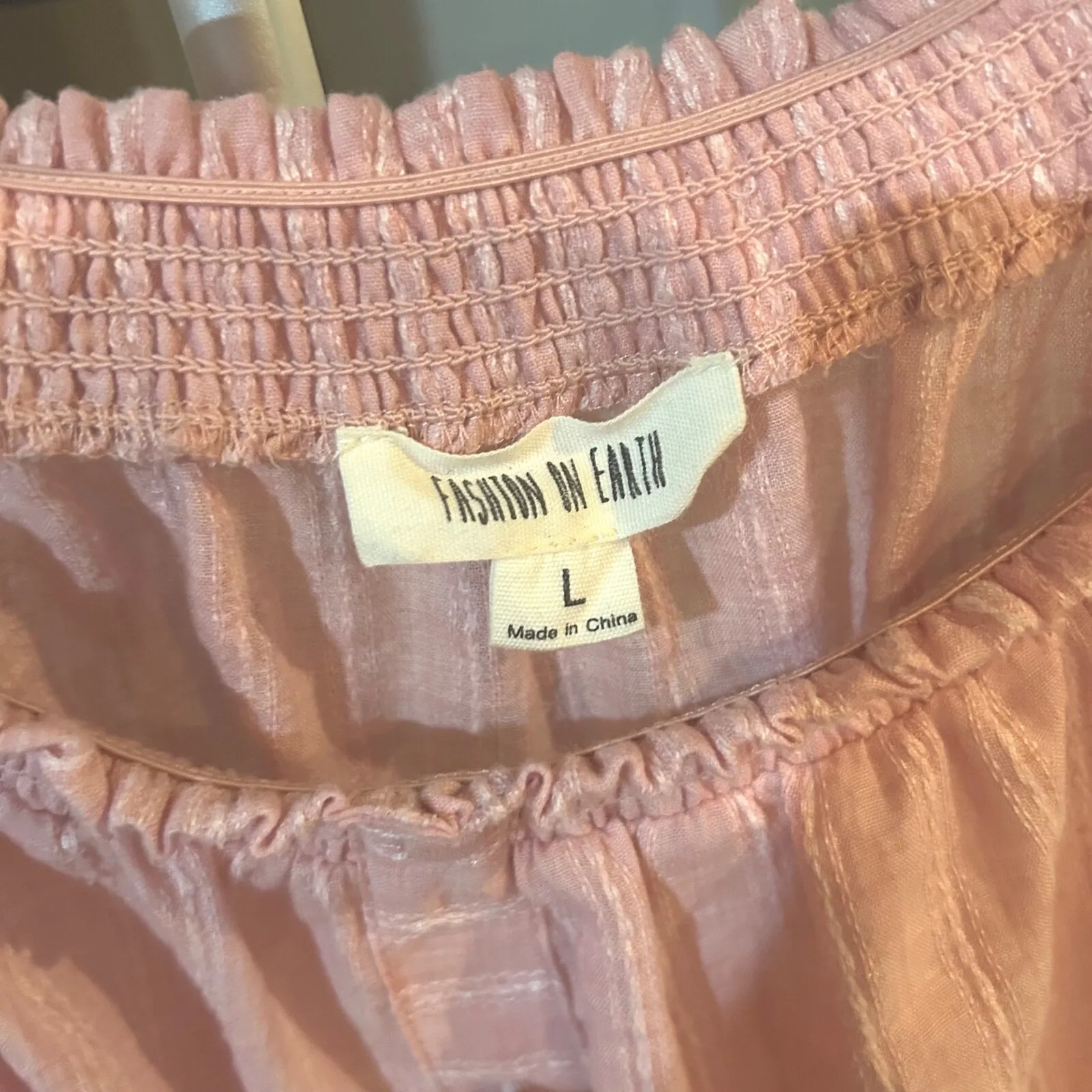 Fashion On Earth Smocked Top Blouse Off Shoulder Striped Pink Large - Image 3