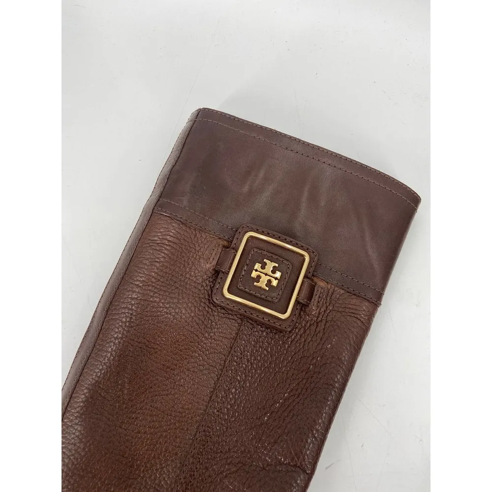 Tory Burch Julian Brown Pebbled Leather Riding Boots Size 6 - Image 2