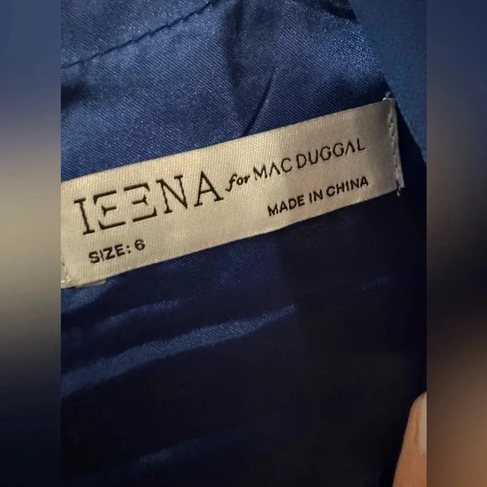 Mac Duggal Blue V-Neck Illusion Long Sleeve Chiffon Gown, 55682, Size 6 (NEW) - Image 8