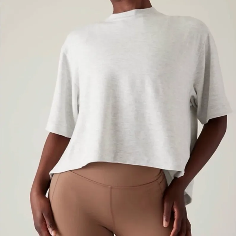 Athleta Crossback Short Sleeve Jersey Knit Top in Light Gray Size L - Image 3